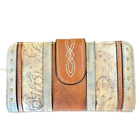 Justin Boots Western Rodeo Wallet RFID Brown Bifold Leather Studs Embossed NEW - Picture 1 of 10